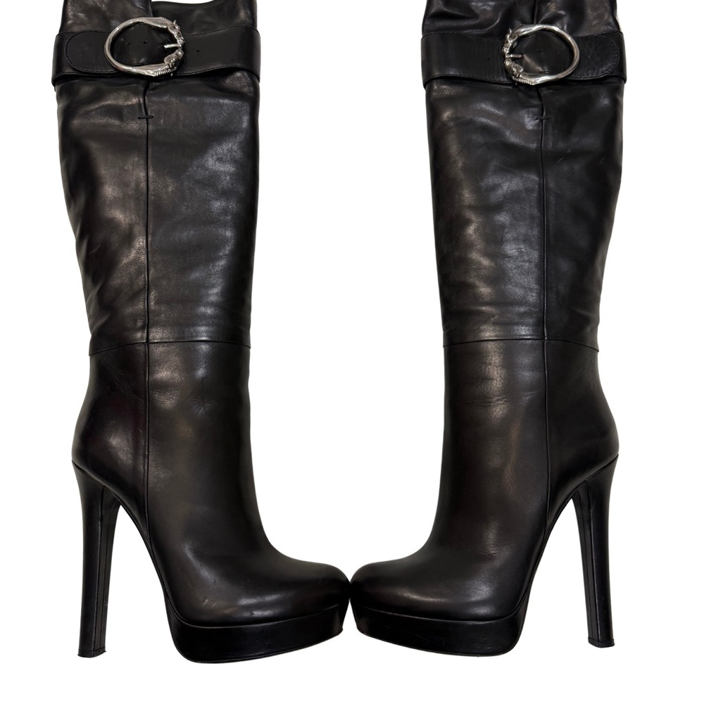 Gucci Horsebit Black Leather Knee-High Platform Boots 39.5